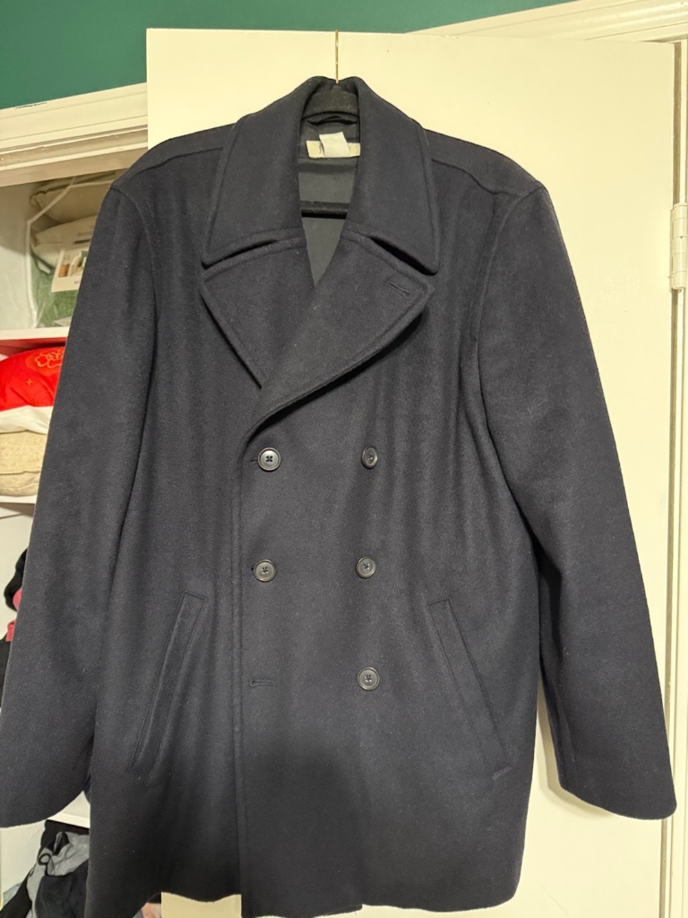 J. Crew Men’s Wool Blend Thinsulate Lined Navy Pea Coat Medium